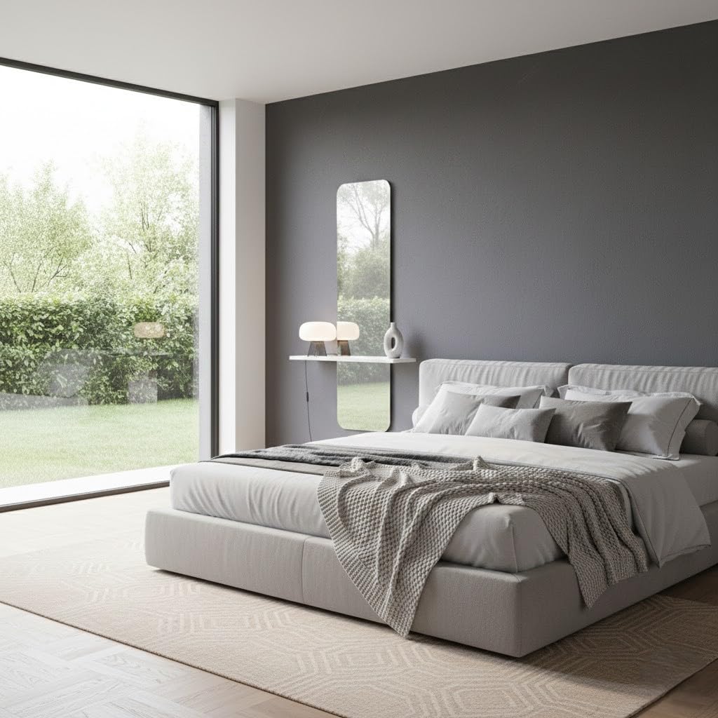 ARHome Specchiera Sagomata con Mensola Modern, 130 x 80 x 19 cm, Bianco Frassinato (Prodotto in Italia)