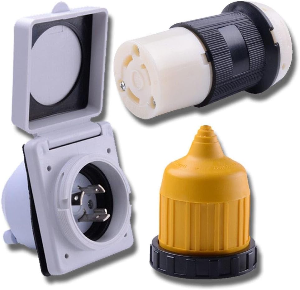 LC30A3K RV Twist Plug Inlet 30amp 125V Female Locking Connector with Cover W LC-30A-3K