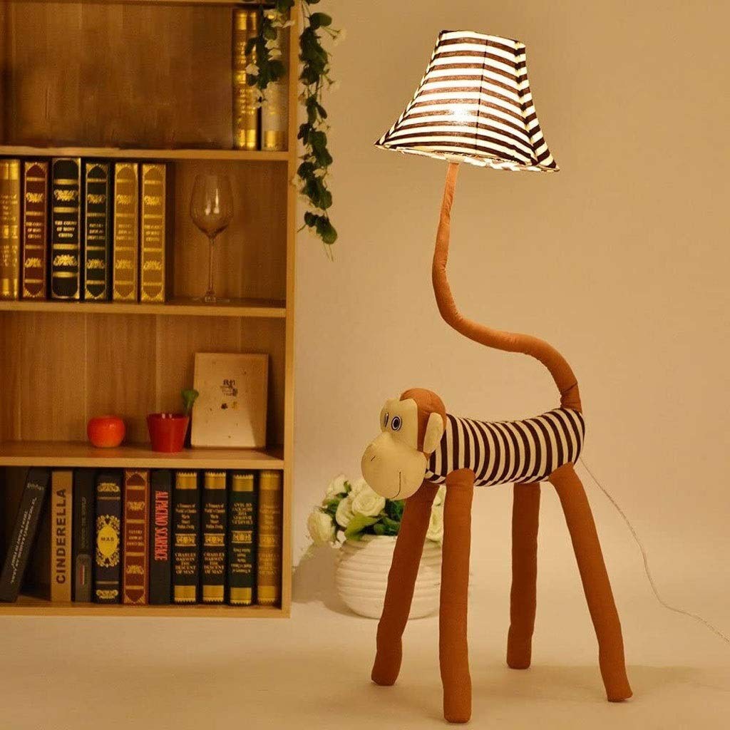 Niedliche Dekorative Tier Gestreifte Niedliche Affe Stehlampe Kreative Cartoon Augenschutz Schlafzimmer Wohnzimmer Kinderzimmer Geschenklampe（Cartoon-Taste/Dimmen） AA+(Remote Control Model)