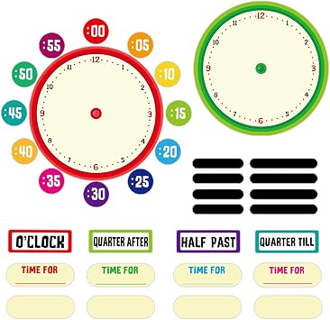 D24TIME 34Pcs Telling Time Bulletin Board Set Decoration Clock for Kids Learning to Tell Time Telling Time Teaching Practice Clock for Elementary Preschool Classroom Supplies Teachers Back to School