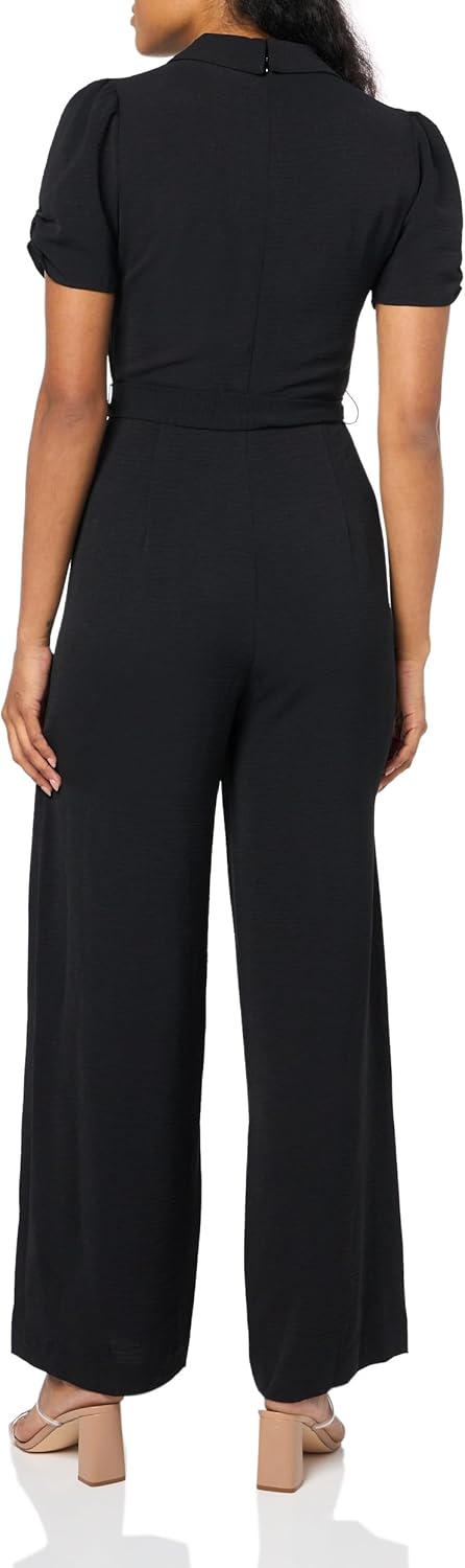 DKNY womens Belted Polo Collar Ruched Sleeve Jumpsuit - Image 3