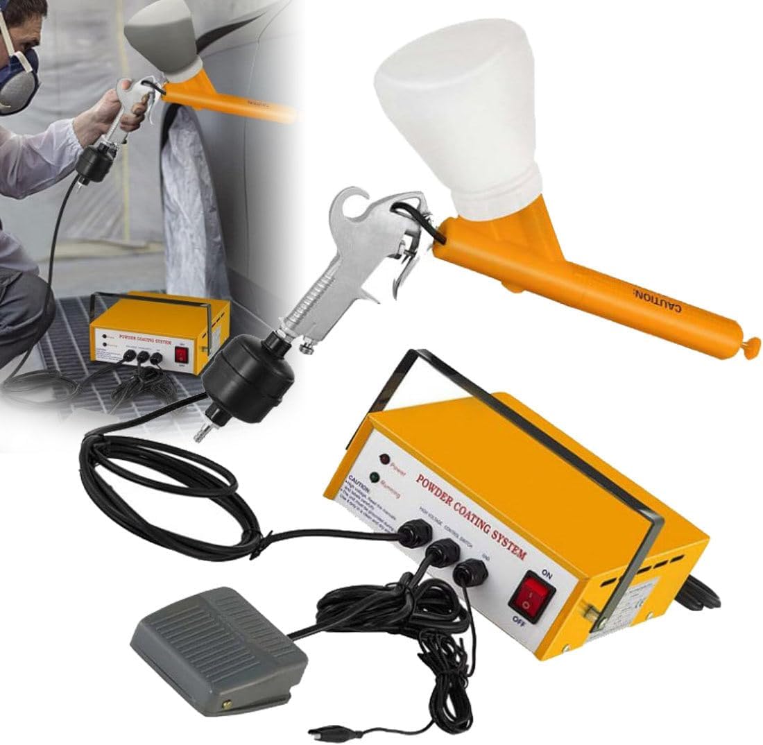 Powder Coating Spray Gun, Electrostatic Powder Coating 10-15Psi Spray Gun Portable Powder Coating Spray Gun Yellow Paint Spray Gun