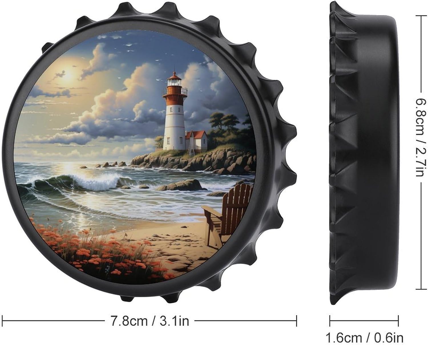 Round Sea Lighthouse Magnetic Bottle Opener for Fridge Black image 2