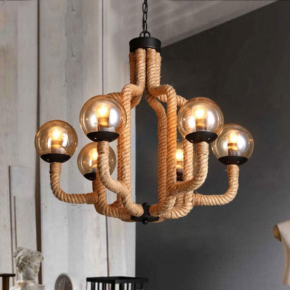 6 portalámparas E27, Estilo Hierro Forjado, Cuerda Colgante, lámpara de Noche de geometría Irregular, Bola de Cristal Creativa con Burbujas, Ideal para familias, Bares, restaurantes y hoteles.