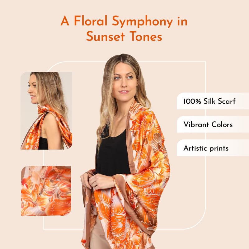Image of Trillion London Spring Collection | Designer Silk Scarf For Women UK | Lightweight Neck Scarves | Shawl Wraps | Suitable for Daily Life | Smooth & Soft Finish | Gift for Women | Size-180cm x 90cm