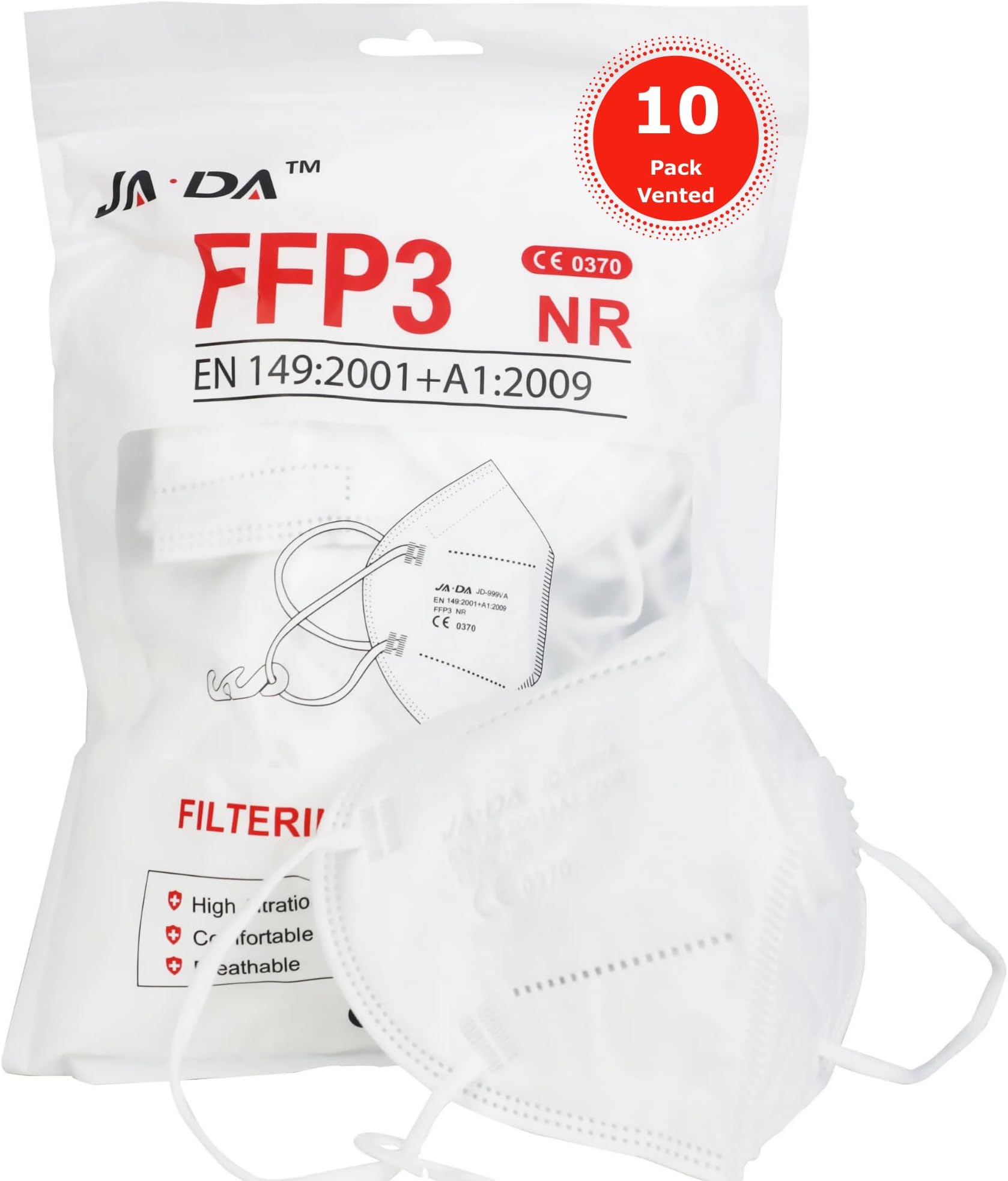 Spanner In The Works FFP3 Masks | Ventilated Dust Mask | Pack of 10 Disposable Face Masks | Filtering Facepiece Respirator | Individually Wrapped | 6 layer PPE Facemask With Valve