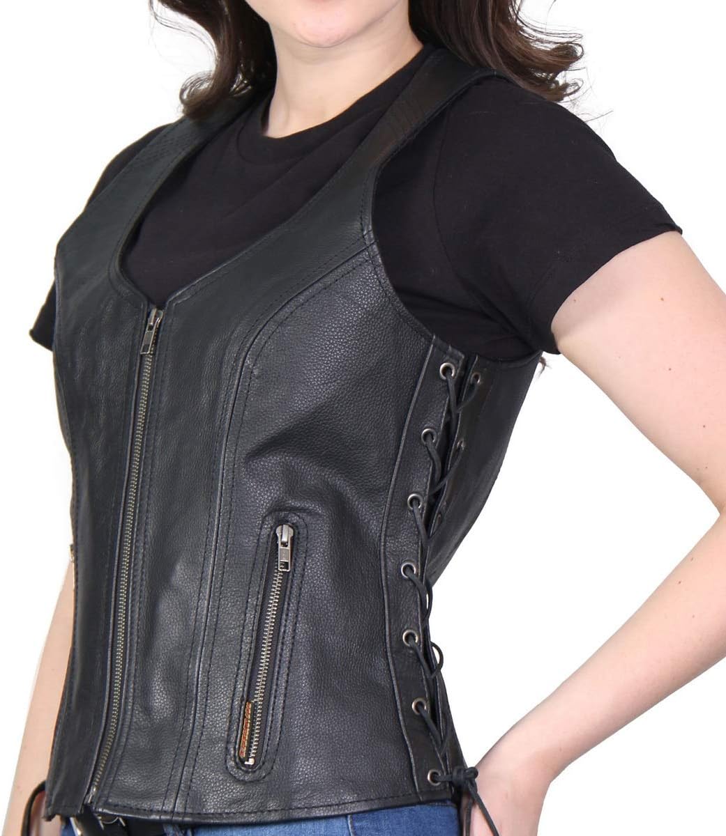 Hot Leathers VSL1006 Ladies Black Leather Braided Vest-Black-MD