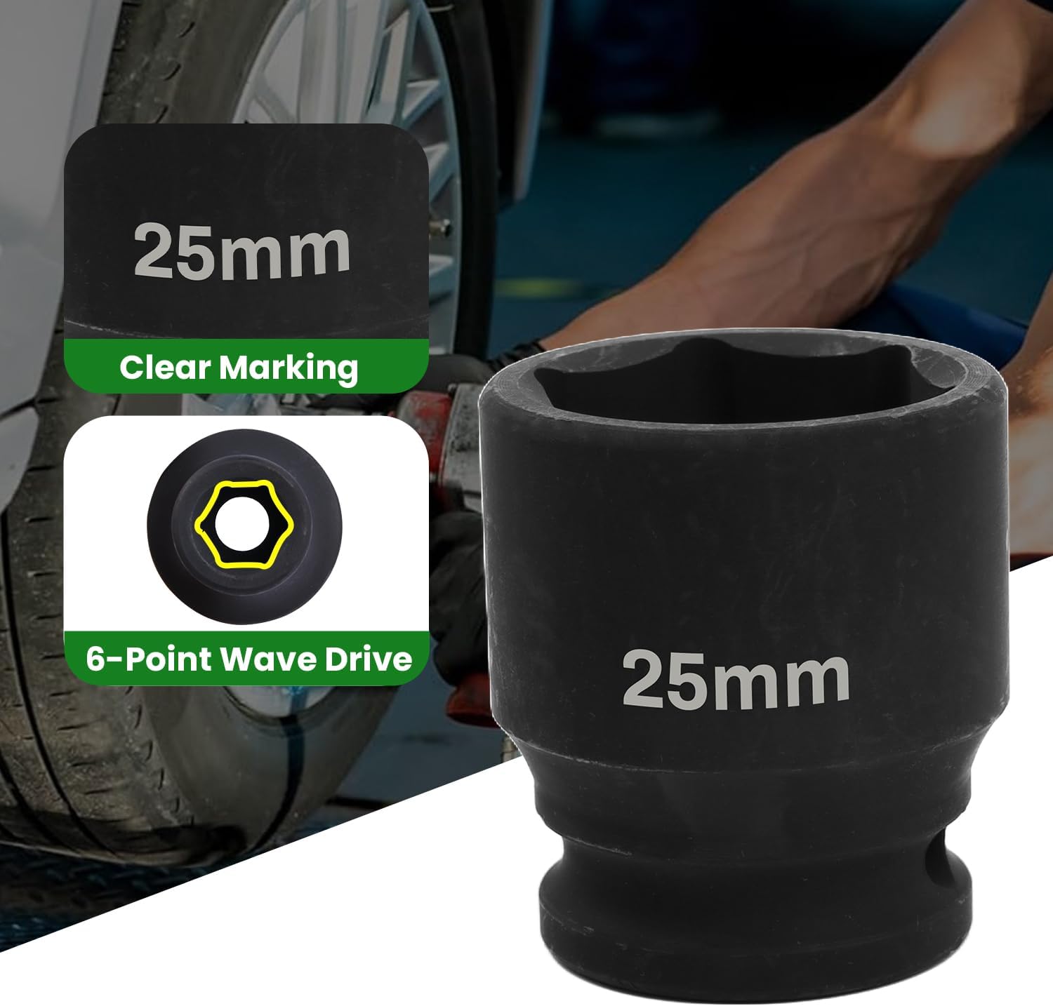 1/2" Drive 25mm Deep Impact Socket, 6 Point Chrome Molybdenum Steel (CR-MO) Heavy Duty Axle Nut Socket for Easy Removal of Axle, Wheel Hub, Lug Nuts