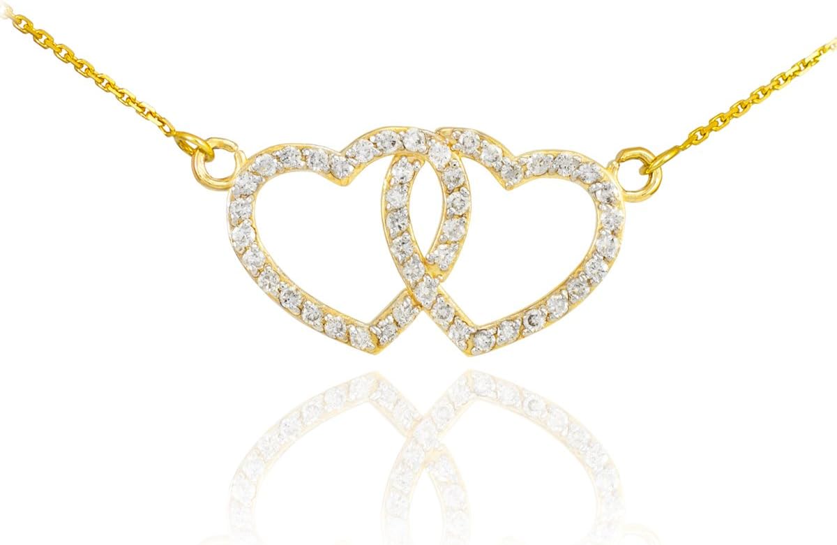 14k Yellow Gold Diamond Double Open Heart Necklace