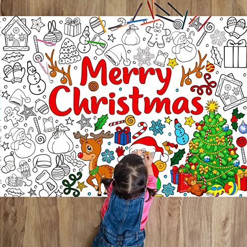 Image of Christmas Coloring Books for Kids Xmas Giant Coloring Poster Holiday Large Coloring Tablecloth Christmas Gift Huge Table Cover for Boys Girls Classroom Home Party Supplies Favor 31.4 x 43.3 Inch