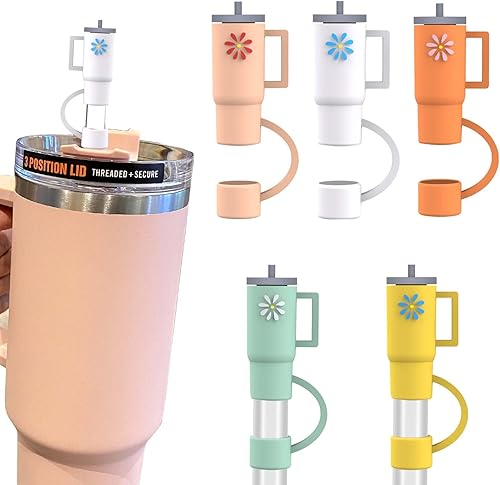 AIERSA 5 tapas de popote para copa Stanley, cubierta de popote de silicona compatible con vaso Stanley de 30 y 40 onzas con asa, mini tapas de punta