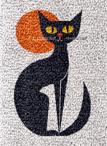 Image of Abstract Black Cat and Moon Latch Hook Rug Kit for Adults DIY Carpet Cushion with Printed Canvas Crochet Yarn Craft Hook and Latch Tapestry for Home Decor Pets Warm Pads 60x40cm(1)