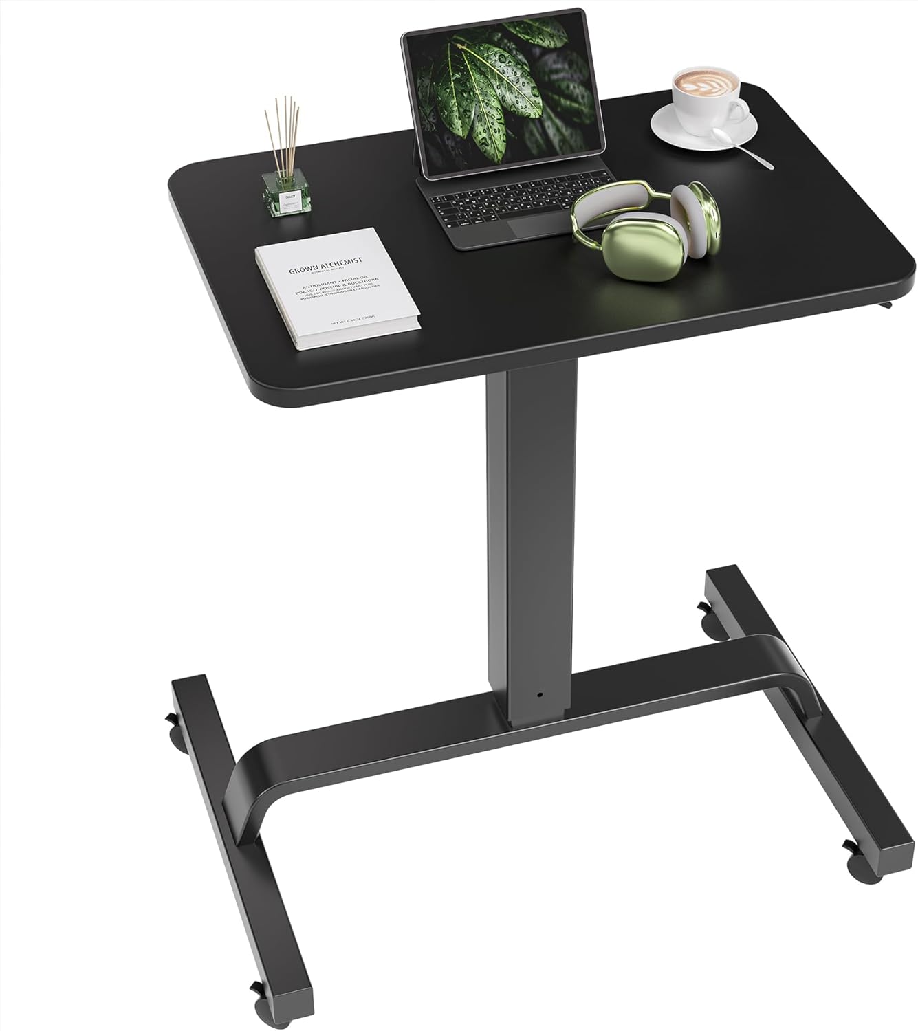 KINGSMITH Height Adjustable Mobile Standing Desk with 360° Swivel Casters, 29"-45" Pneumatic Rolling Desk on Wheels, Perfect for Home Office, Bedroom, Living Room, Black