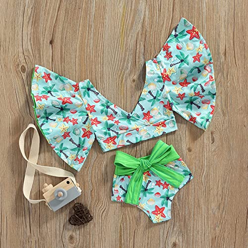 Toddler Girls Two Piece Bathing Suit Swimsuit Ruffle Oversized Sleeve Bowknont Cute Bikini 1-6 Years2