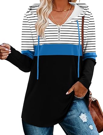 BETTE BOUTIK Womens Quarter Zip Tunic Hoodies Pullover Long Hooded Sweatshirts S-3XL
