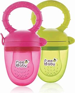 BeeBaby Soft Silicone Nibbler with Extra Mesh for Babies, Baby Fruit & Food Feeder, Anti Choking Fruit Pacifier, Teether for Infant, 100% BPA Free, 3 Months+ (Fruttino - Pink_Green)