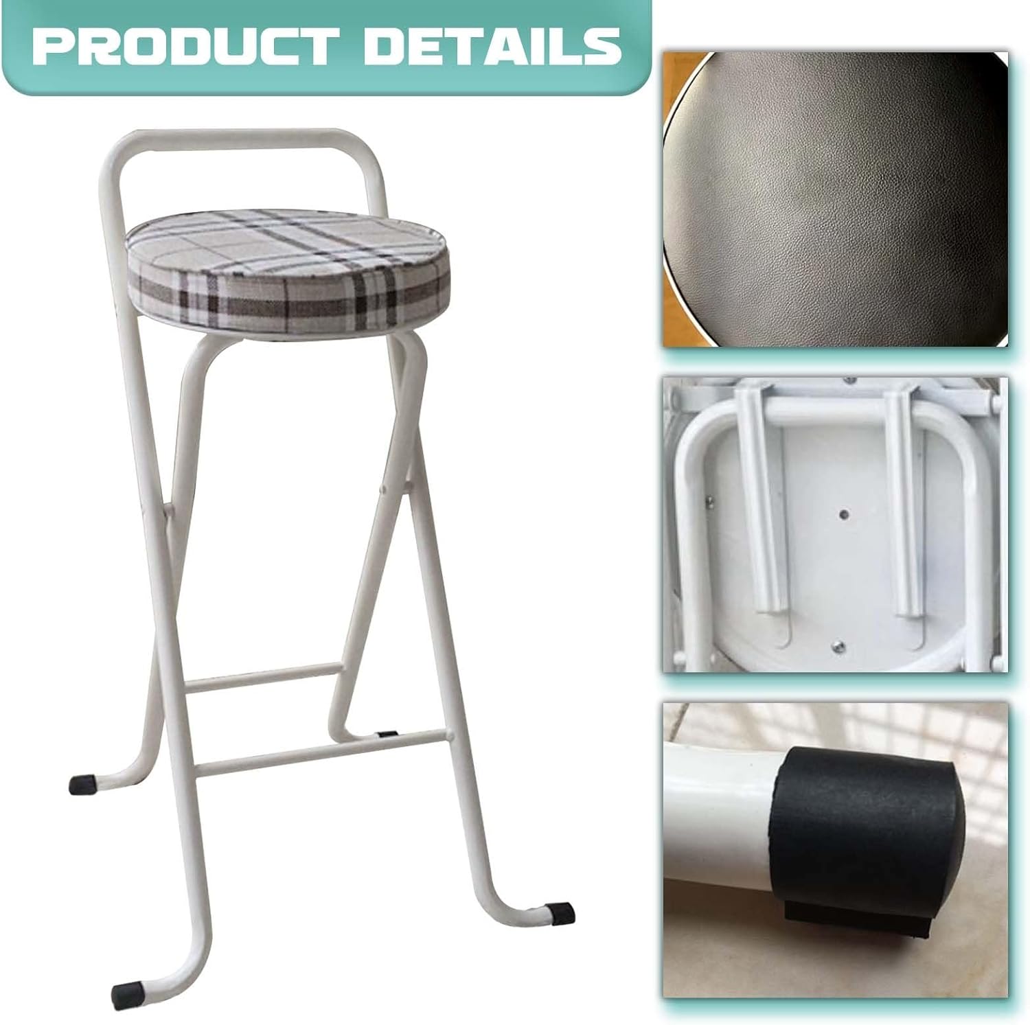 Folding Stools for Adults Portable 25.6/29.5 Inch Compact Chair with Low Back Padded Silla Plegable para Adultos Portatil Small Stool Kitchen Living Room (Black (Checked Pattern 2