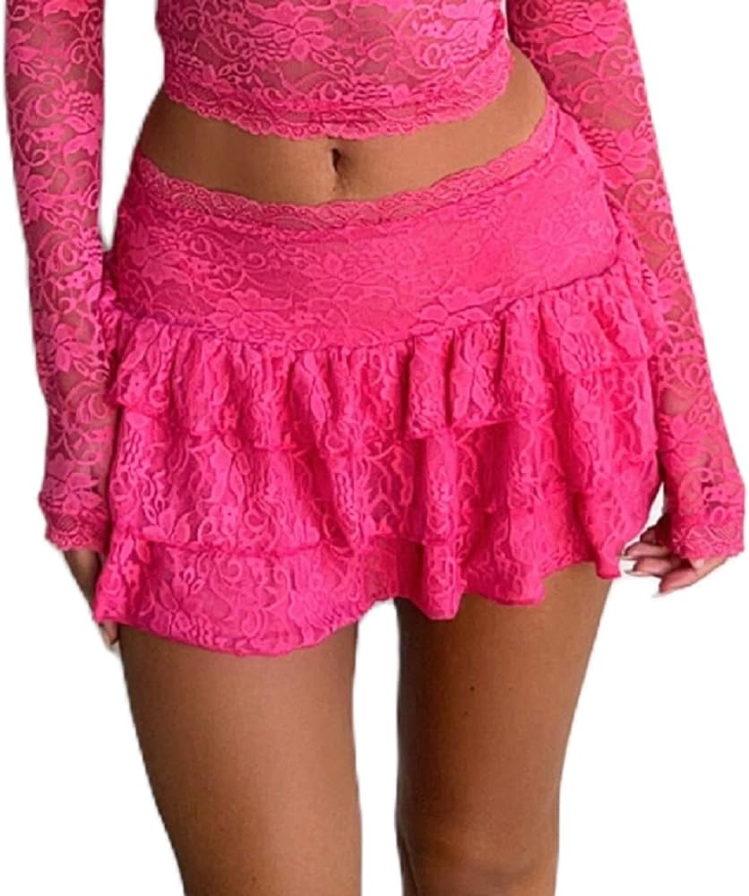 ★YOUHEE★ FLOWER PLEATS LACE SKIRT Amazon.com: Juakoso Women Y2k Ruffle Mini Skirt Floral Lace
