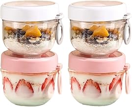 WEIRUIFANZHI 4Pcs 20oz Overnight Oats Plastic Jars with Lids and Spoons Leak-proof Yogurt Fruit Oatmeal Salad Containers with Plastic foldable scoops Portable Oatmeal Dessert Capacity Breakfast Cups