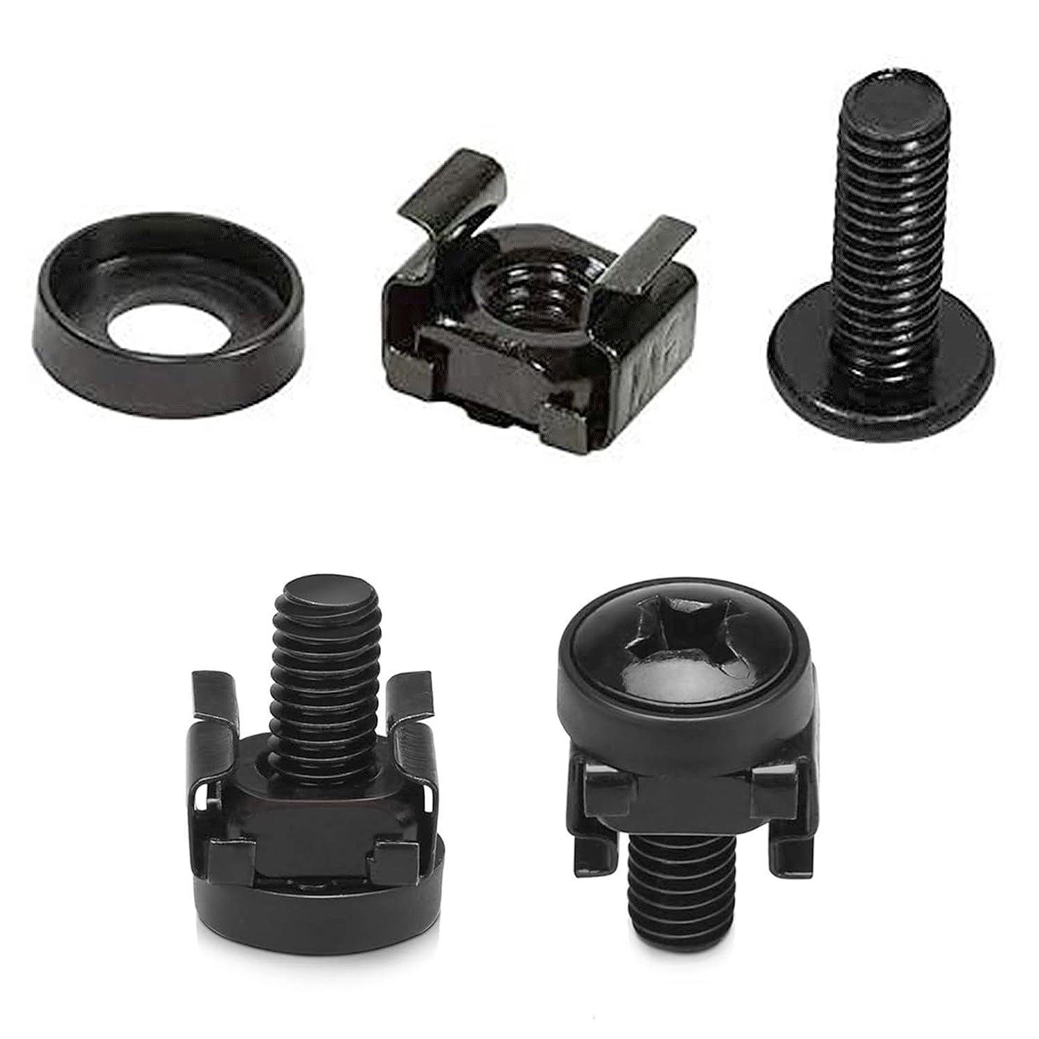 Lemiyoo Set di 60 dadi e bulloni a gabbia, viti e prigionieri per montaggio su rack, dadi quadrati per router di montaggio su console server e armadi di rete (M6 nero)