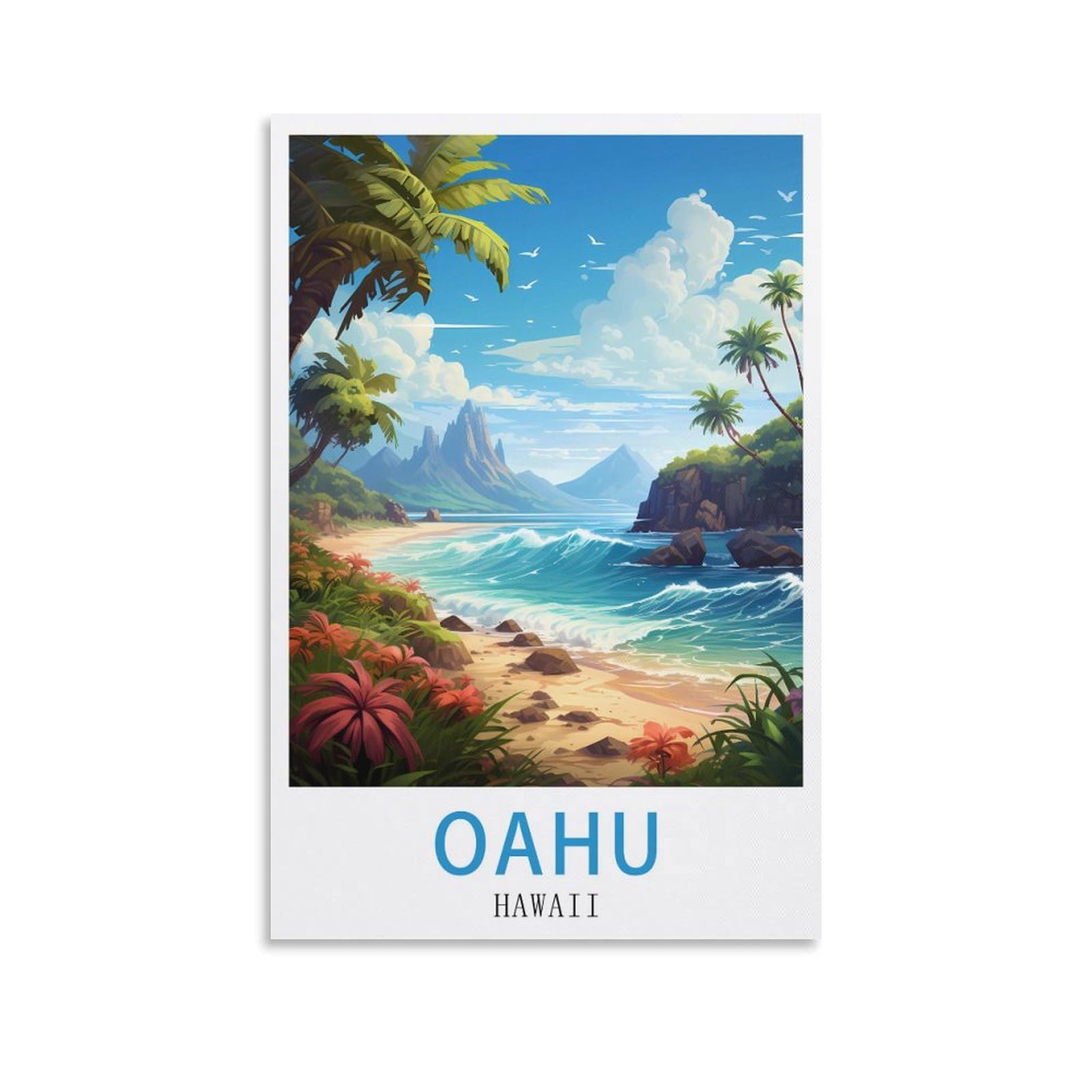 Fuudang Unframe-Style Oahu Hawaii Vintage Travel Poster 12X18inch(30X45cm) Canvas Art Poster And Wall Art Picture Print Modern Family Bedroom Decor Posters
