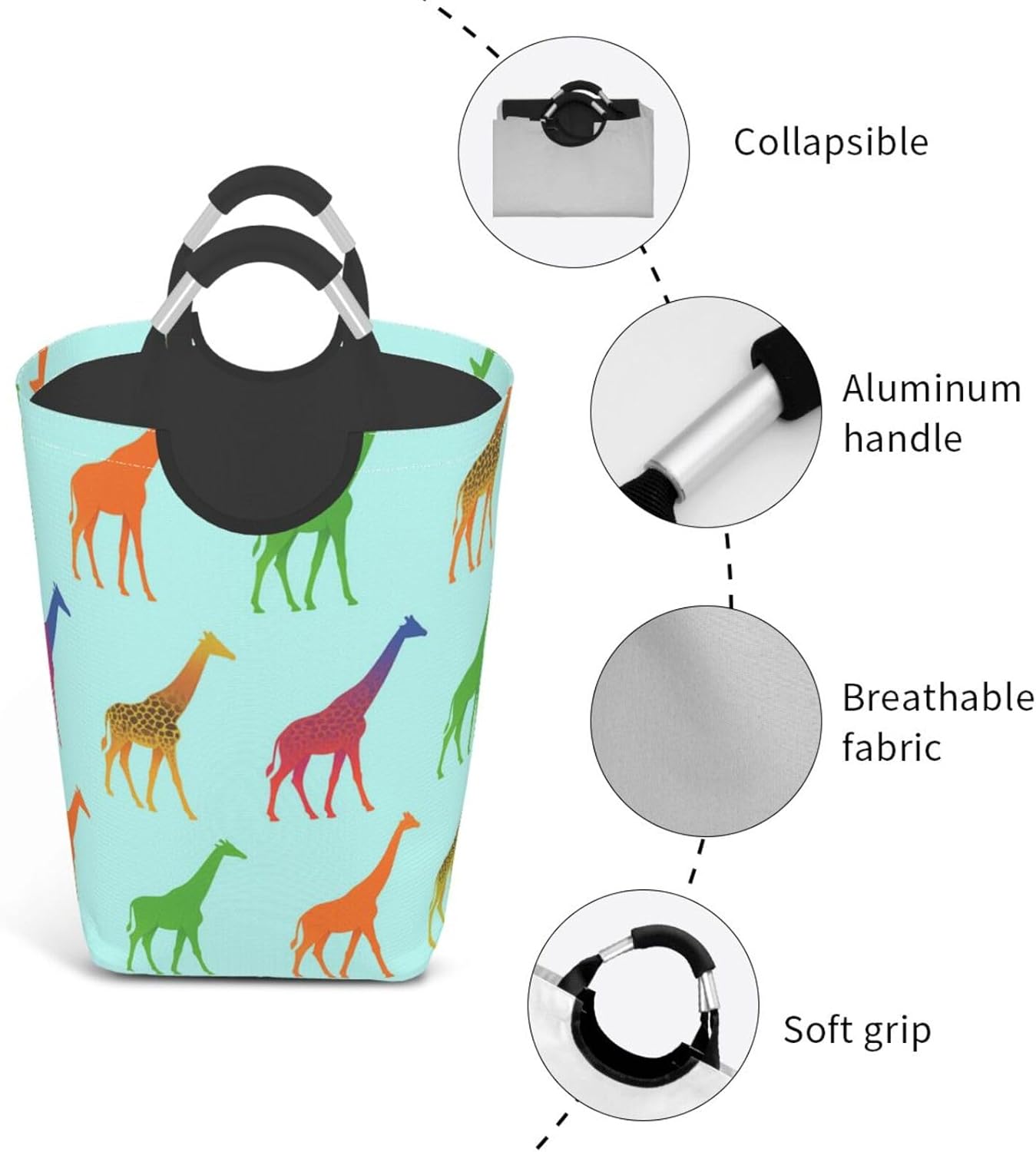50l Laundry Basket Colorful Zebra Giraffe Waterproof Laundry Hamper Foldable Clothes Laundry Bag With Handles