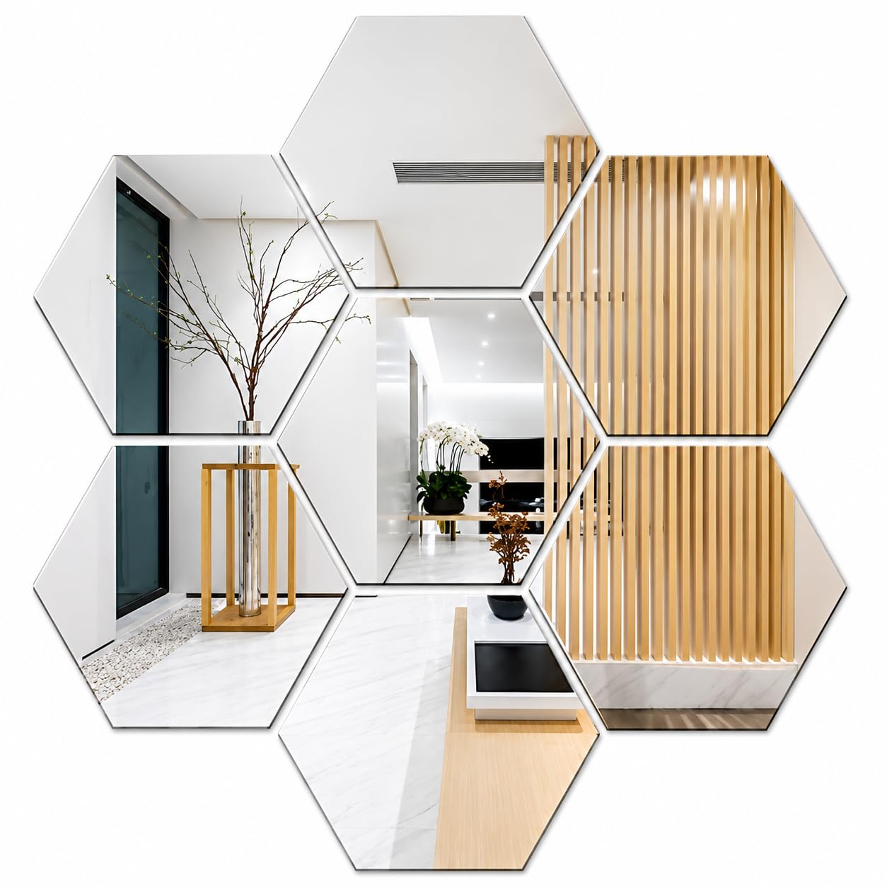 7 Hexagon Mirror Wall Stickers for Wall Size (10.5x12.1) Cm Acrylic Mirror for Wall Stickers for Bedroom | Bathroom | Kitchen | Living Room Decoration Items-image-26