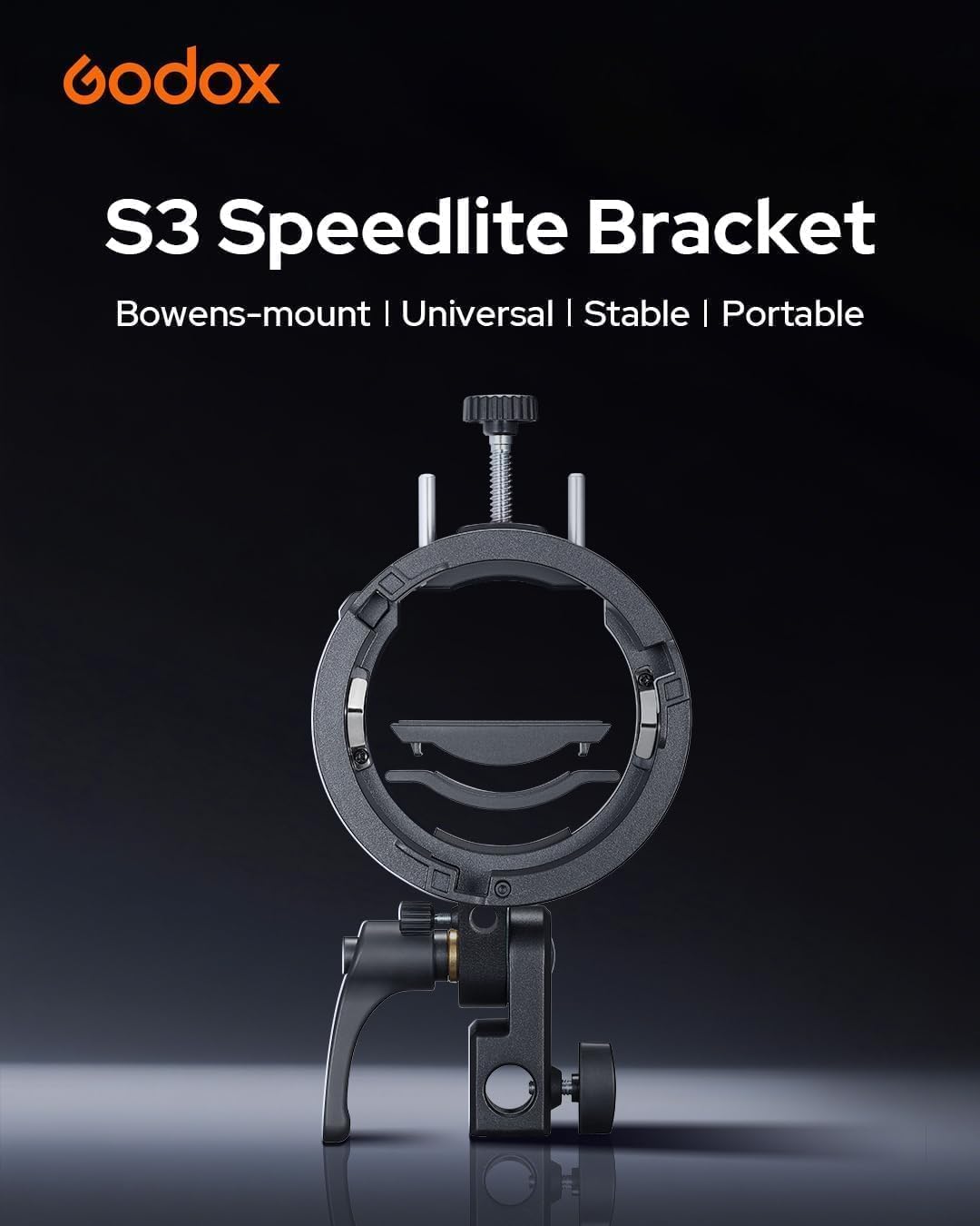 Godox S3 Speedlite Bracket (S2 Upgrade) for Bowens Mount Holder Softbox | Compact Lightweight Flash Bracket for Godox V1 V1Pro V100 AD100ProII AD200 Pro II AD300Pro TT685III, Umbrella Hole & Softbox
