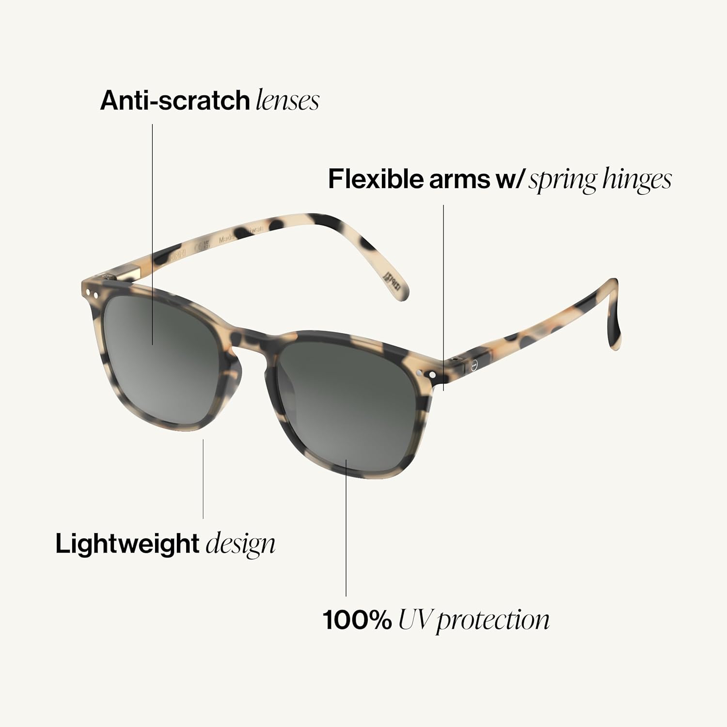 IZIPIZI SUN #E Light Tortoise | Rectangular Sunglasses For Men And Women, 100 UV Protection Anti-Scratch Grey Lenses