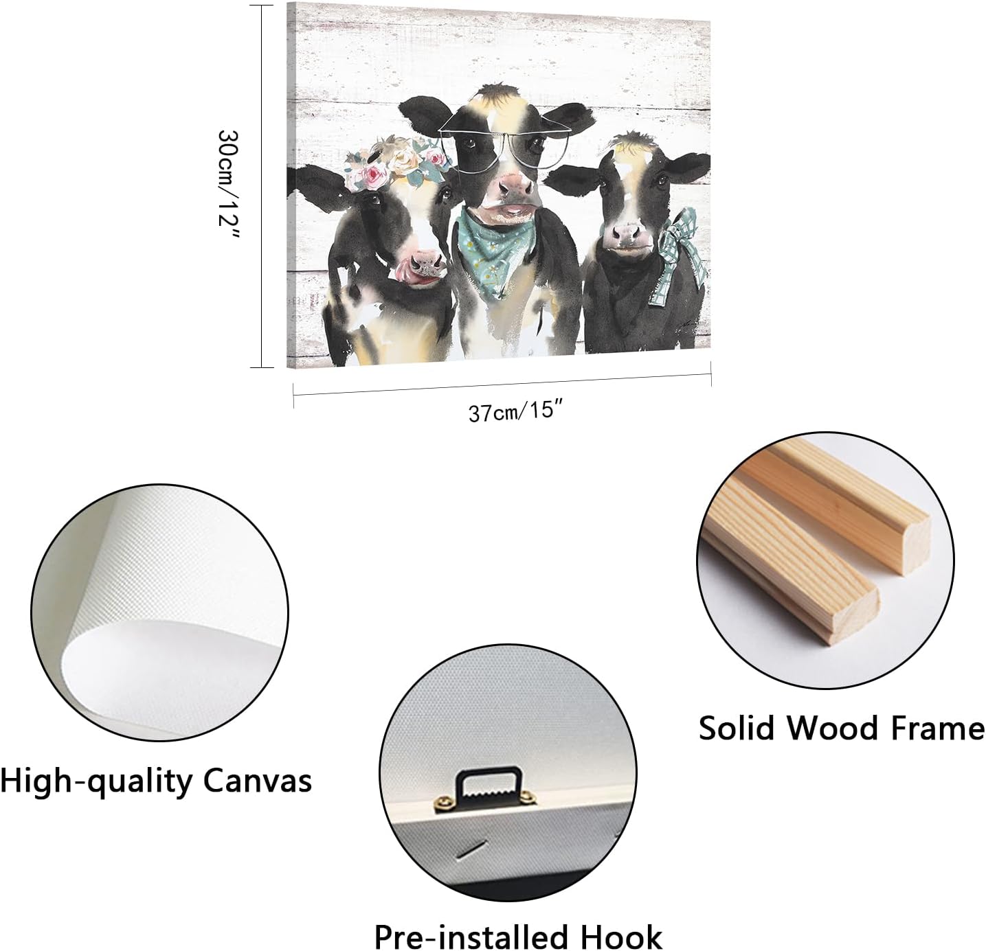 1 KINGO Farmhouse Highland Cow Wall Art: Rustic Milk Cow Picture for Country Kitchen Home Decor Black White Cow Family Poster Canvas Print for Bathroom Bedroom 15x12 Inch image 3