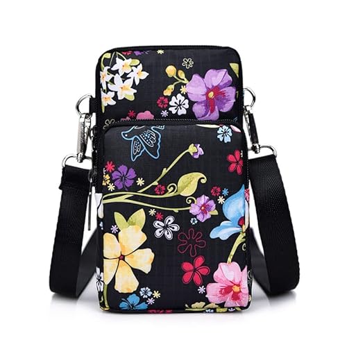 Handytasche Muster mit Blumen,Handytasche zum Umhängen Damen Umhängetasche klein mit abnehmbarem Gurt Geldbörse Umhänge, Handyhandtasche mit vielen Fächern im Cover