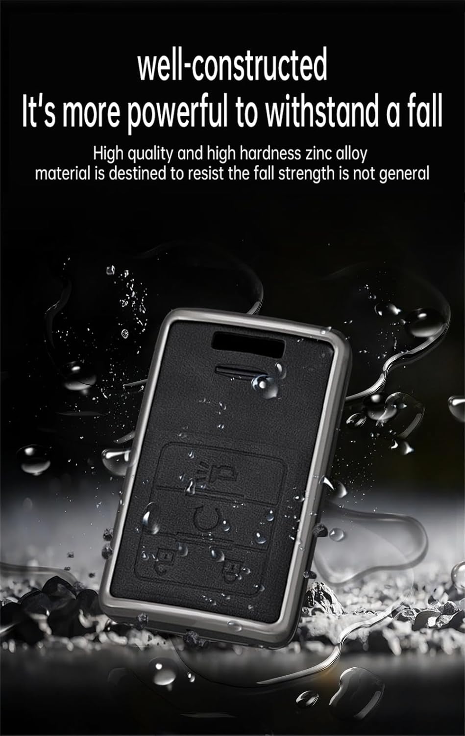 ontto 4-Button Key Fob Cover Smart Remote Keyless Entry Car Key Holder Compatible with Cadillac ATS CTS DTS Escalade ESV SRX STS XTS 2008-2014,Metal and Leather Key Bag for C7 Corvette,Black