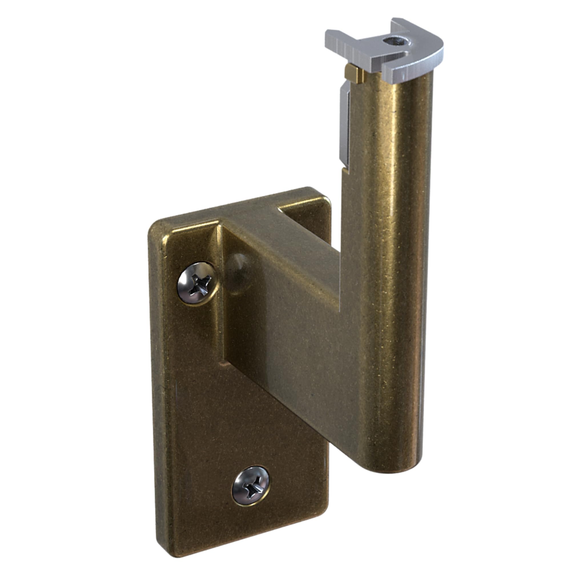 Promenaid - Pivoting Bracket - Solid Die-Cast Zinc - Pivots to Any Angle - ADA Compliant - Supports >500lbs - Clips in Place - Antique Brass Finish -