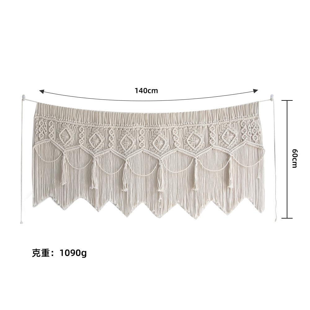 Rideaux en macramé beige bohème avec pompons tissés à la main - Rideau de porte de cuisine moderne pour balcon et suspension murale