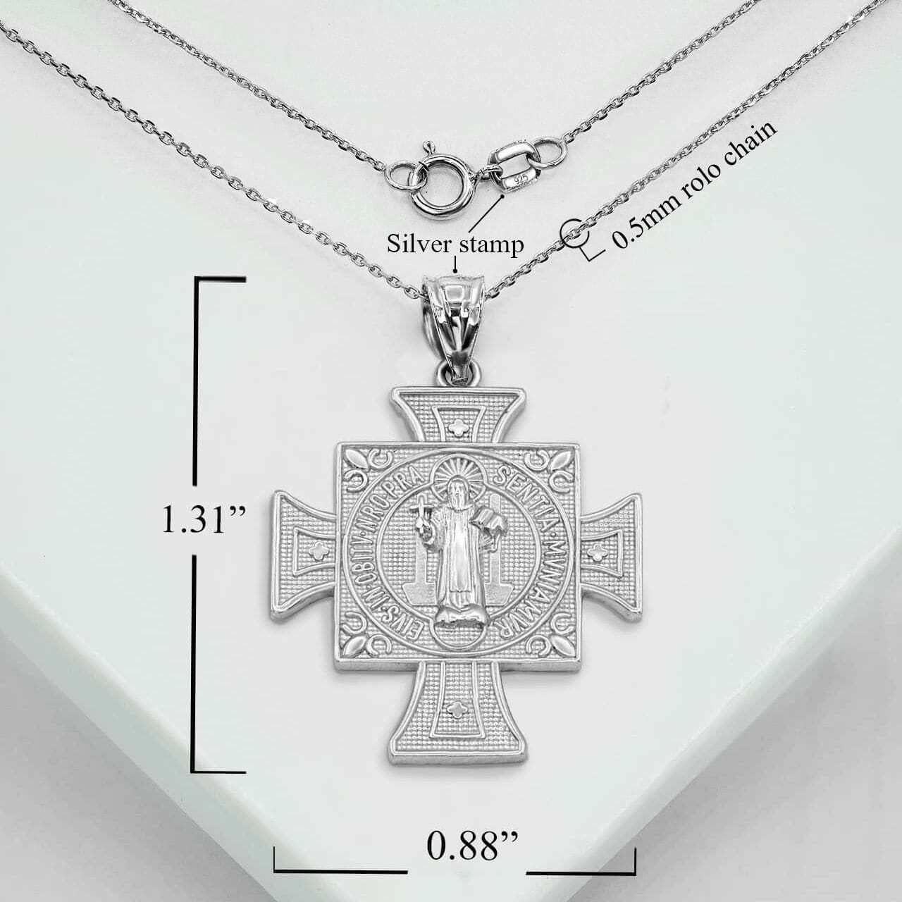 Claddagh Gold San Benito Saint St Benedict of Nursia Maltese Cross .925 Sterling Silver Pendant Necklace Choice of Pendant Only or Necklace Chain Length