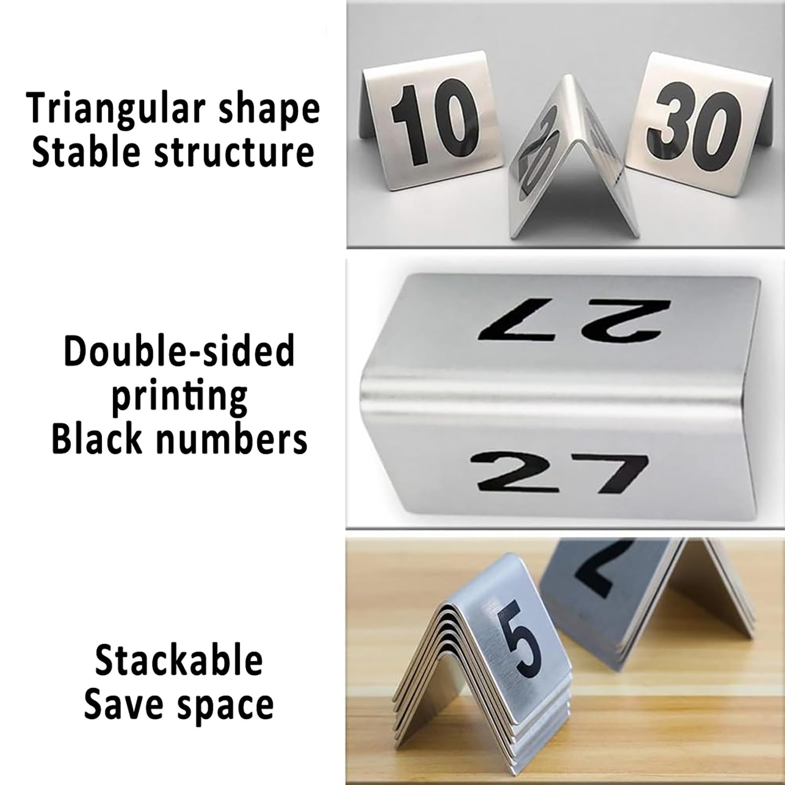Numeri Da Tavolo 1-100 in Acciaio Inox Targhette Per Numeri Da Tavolo Riservati, Cartellini Per Numeri Da Tavolo Bifacciali, Porta-Tavoli a Tenda Per Ristoranti, Caffetterie Ed Eventi(1-100 (5x4cm))