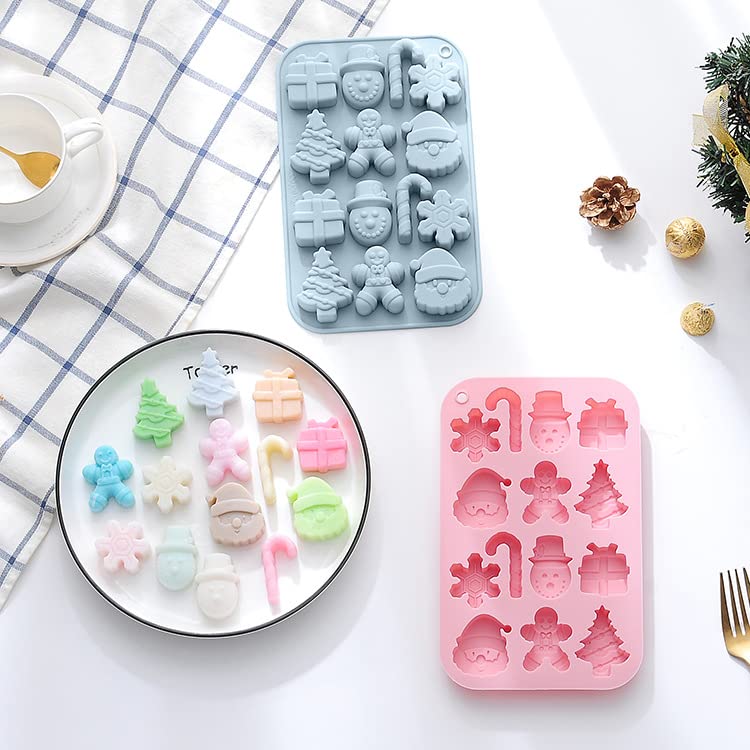 Silicone Mould, 2PCS Christmas Tree Snowman Santa Snow Shapes Cake Moulds Soap Candy Chocolate Muffin Jelly Trays Baking Molds for Xmas New Year Cake Decoration - Image 3