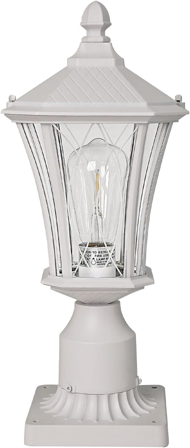 Outdoor Post Light for Pathway Courtyard Lawn Road, Pier Mount Outdoor Lighting, Waterproof White Pole Lamp Light Pillar Lantern with 3" Pier Mount Base, Aluminum Fence Frame, Glass Shade