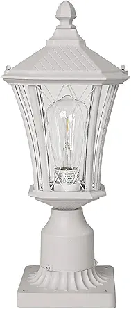 Outdoor Post Light for Pathway Courtyard Lawn Road, Pier Mount Outdoor Lighting, Waterproof White Pole Lamp Light Pillar Lantern with 3" Pier Mount Base, Aluminum Fence Frame, Glass Shade