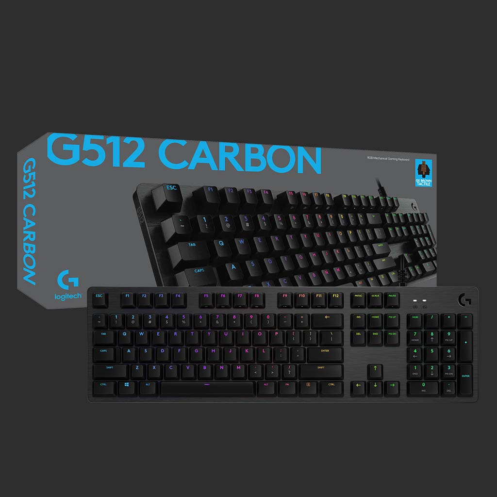 Logitech G512 mechanische Gaming-Tastatur GX-Brown Taktile Switches LIGHTSYNC RGB Aluminium-Gehäuse Skandinavisches Layout Schwarz