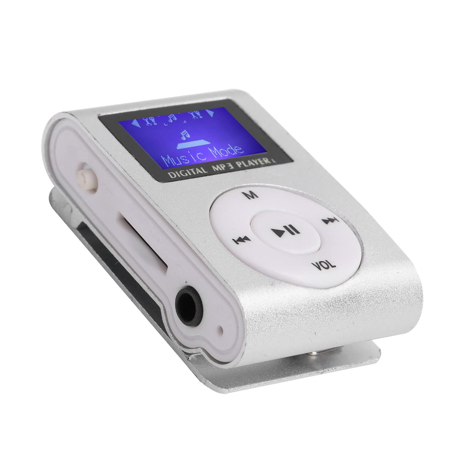 Mini Lettore Musicale MP3 da 32 GB, Lettore MP3 con Display LCD Mini, Lettore MP3 con Clip Posteriore Lettore Musicale Sportivo con Scheda TF Soppurt Audio da 3,5 Mm(d'Argento)