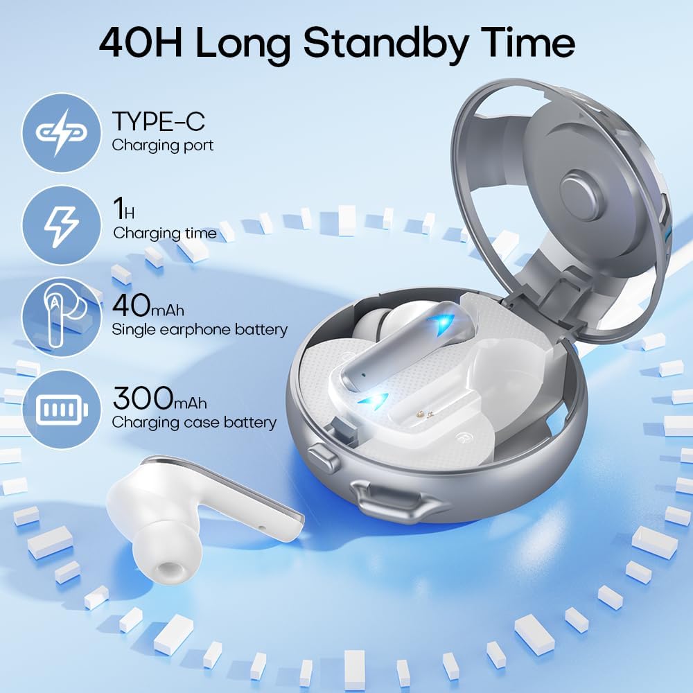 Wireless Bluetooth 5.3 Earbuds Active Noise Canceling Glow Headphones 2.4G Metal Outdoor Wireless Earbuds, 13mm Drivers for Deep Bass, 1H Fast Charging, 5H Play, Fit for Daily, Travel & Sports(Silver) - Image 3