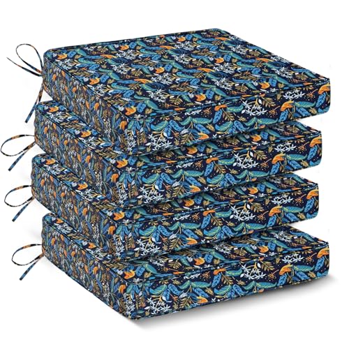 IPYNBAP Outdoor Chair Cushions Set of 4 -Waterproof Outdoor Seat Cushions for Patio Furniture, Patio Chair Cushion with Handle and Ties, Out Door Chair Pads,19x19x3-Square, Black Nightingale