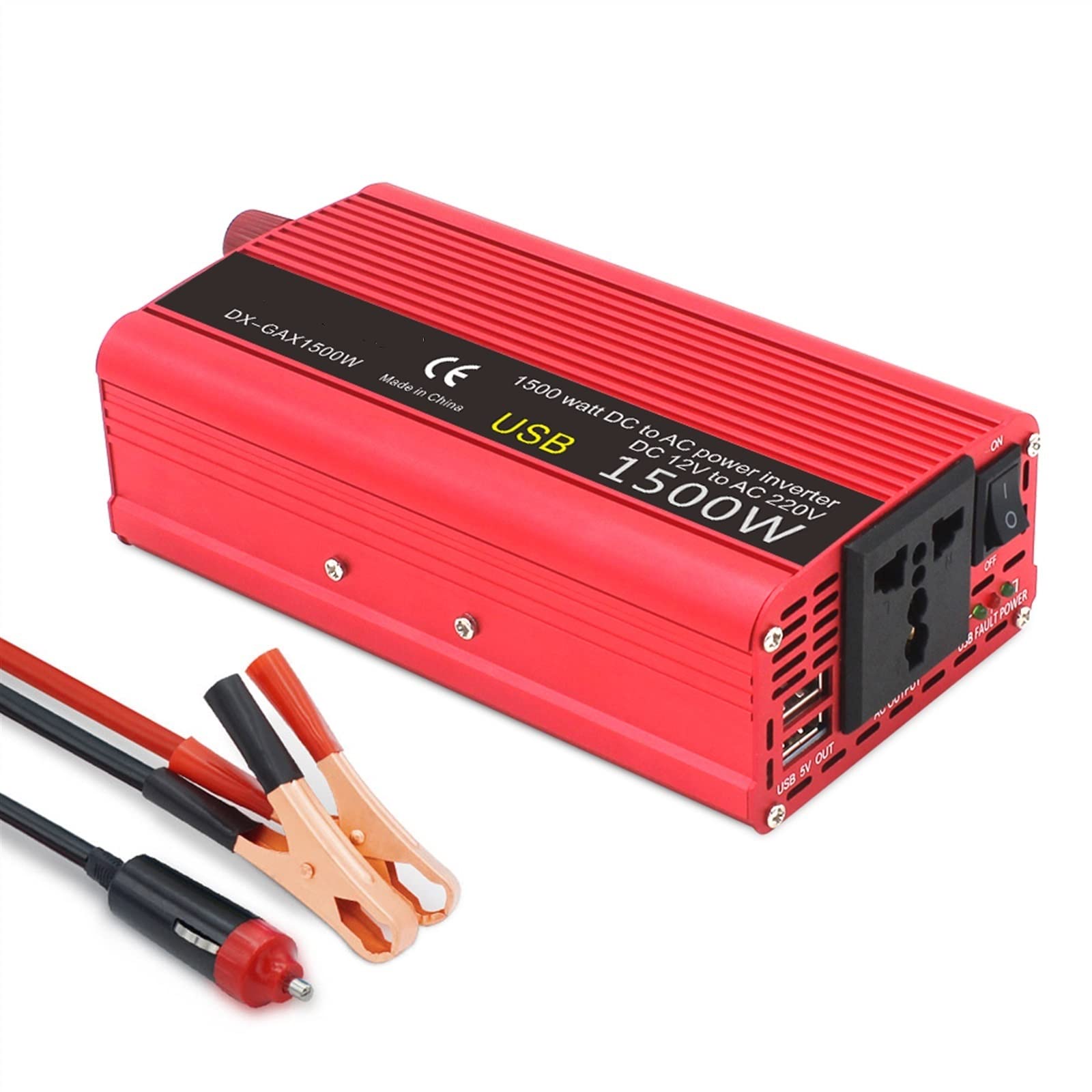 Inversor de Coche 1500W DC 12V a AC 110/220 230 Dual 3.1A Convertidor de Adaptador de Carga USB Inversor de energía Solar Universal