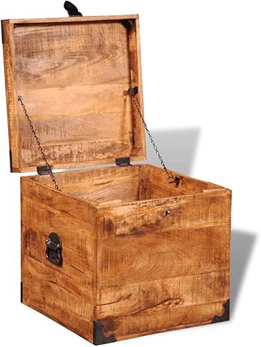 Miniatura 7 de Baúl de almacenamiento de madera de mango áspera cúbica, baúl de almacenamiento de madera maciza con cerradura, armario de almacenamiento para el