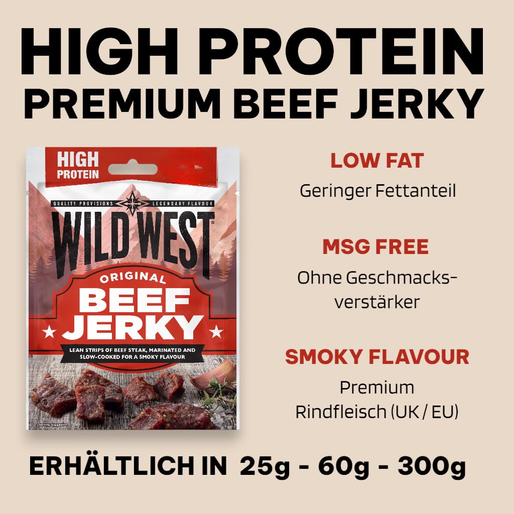 Wild West Beef Jerky 1kg Bundle - Original Rindfleisch Snacks in verschiedenen Größen - Beef Jerky high Protein Trockenfleisch, Protein Snack