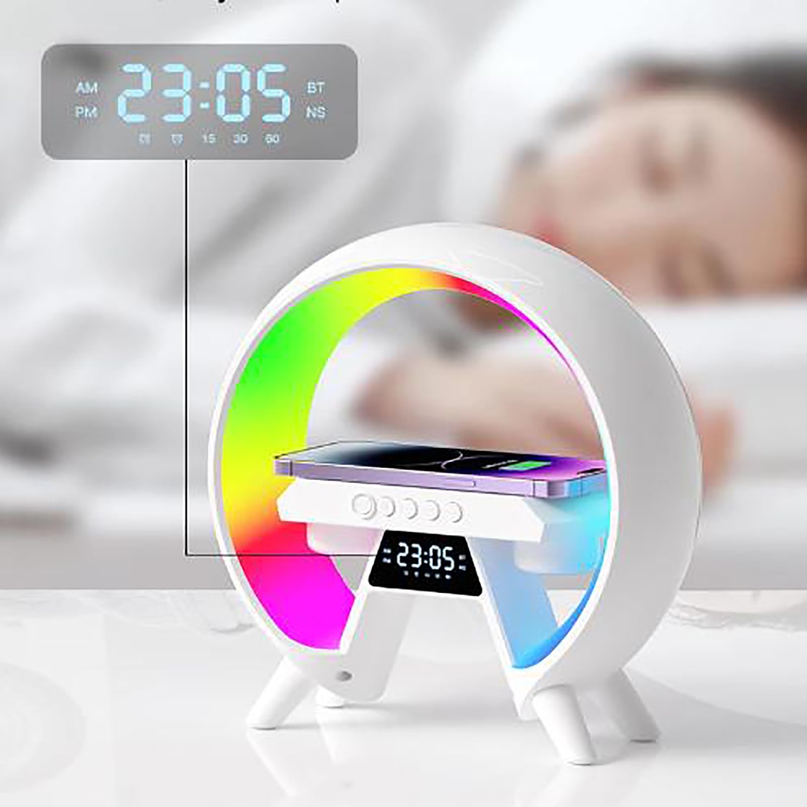 Veilleuse D'ambiance Intelligente, Lampe D'ambiance Rythmique Avec Écran D'affichage LED, 256 Modes D'éclairage Et Son Surround À 360°, Luminosité De La Lumière Réglable, Pour Chambre À Coucher