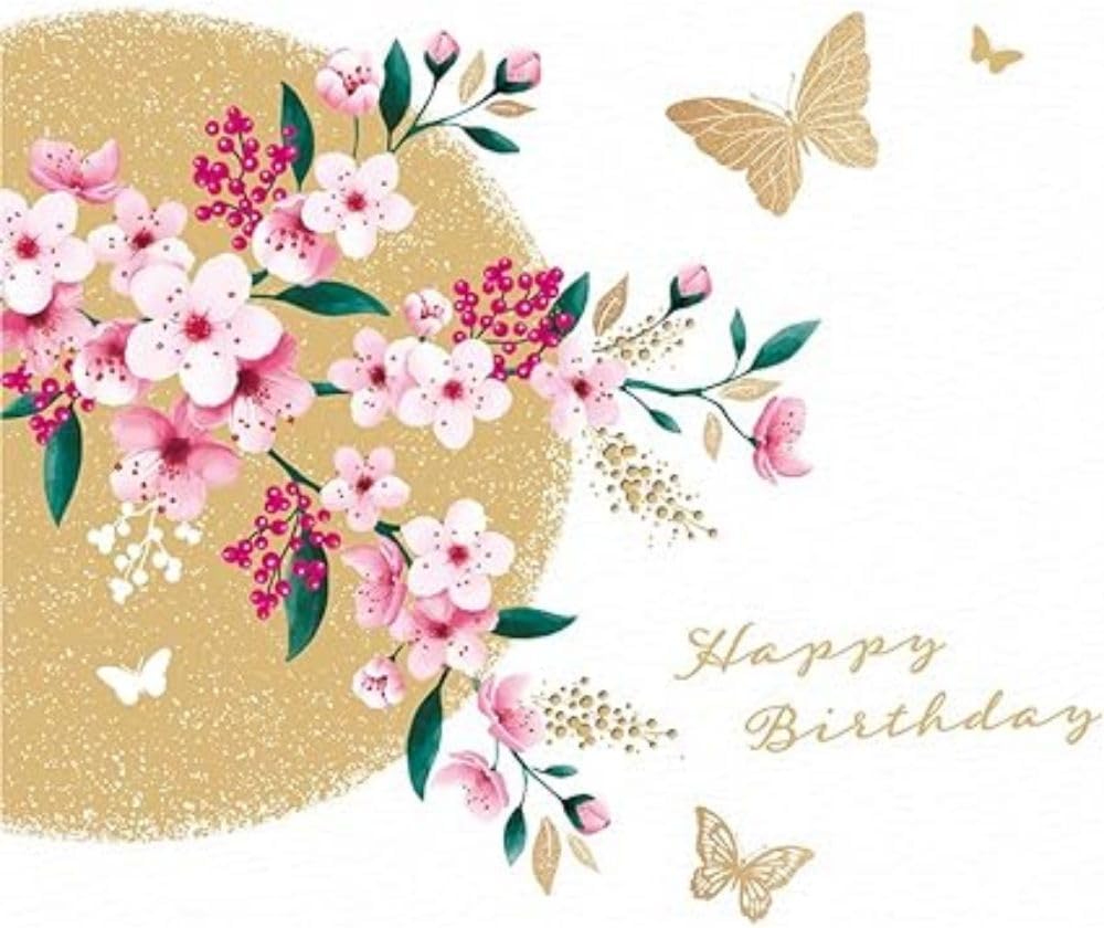 Piccadilly Greetings Modern Luxury Birthday Card, Pink Blossom - 160 mm sq
