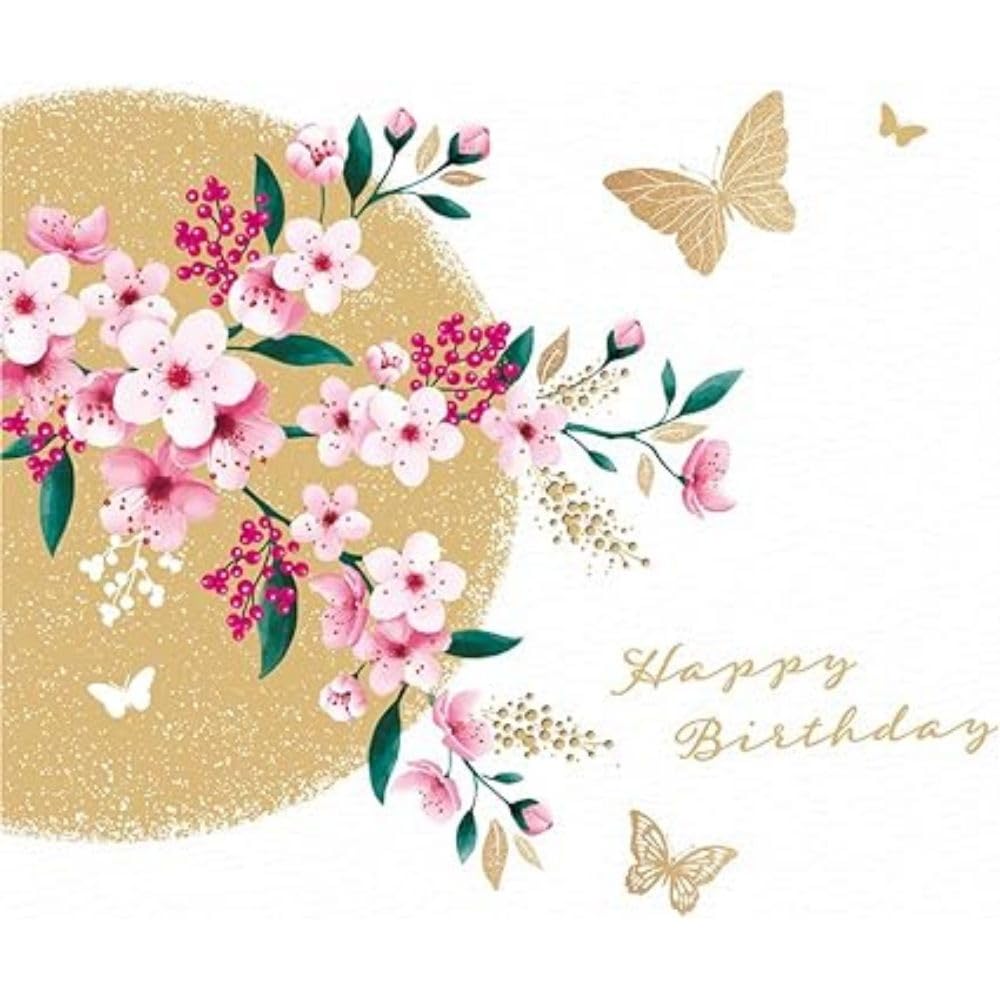 Piccadilly Greetings Modern Luxury Birthday Card, Pink Blossom - 160 mm sq