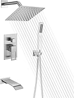 Vista 11 de sumerain Juego de grifo de ducha negro mate con boquilla de bañera de cascada y cabezal de ducha de mano, válvula de equilibrio de presión